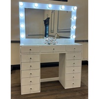 Table de toilette moderne en verre avec miroir Coiffeuse en bois pour chambre à coucher avec lumière