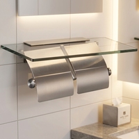 Accessoires de salle de bain, porte-papier toilette double en acier inoxydable moderne à fixation murale avec étagère pour téléphone