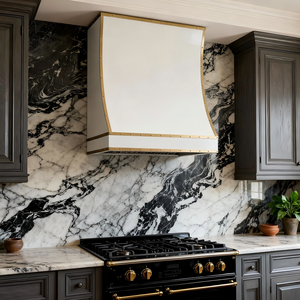 44 İnç Beyaz Kaplamalı Paslanmaz Çelik Duvara Monte Modern Davlumbaz, Pirinç Kaplama Perçinleriyle Ev Mutfaklarında Kullanım İçin Lüks - Product Image 4