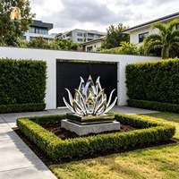 Escultura de Loto Grande en Acero Inoxidable Plateado, Diseño de Arte Moderno Pulido para Jardín, Patio o Villa