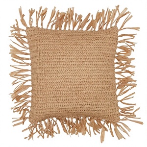 Funda de cojín de rafia cuadrada para exteriores hecha a mano de alta calidad con flecos, funda de almohada Bohemia para decoración exterior e interior - Product Image 1