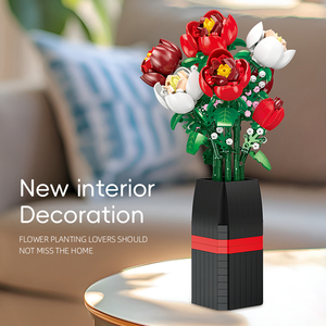 <b>Plastic</b> Decorative Artificial Rose <b>Flower</b> Bouquet Pots <b>Vase</b> Diy New Year Gift Decorations Building Block Sets - Product Image 5