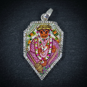 Custom 925 Sterling <b>Silver</b> Rhodium Plated Religious <b>Pendant</b> Shrinathji Pichwai Miniature Painting Shield Shape Zircon Halo <b>Men</b> - Product Image 2