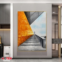 Peinture à l'huile abstraite moderne peinte à la main, paysage, fond blanc et orange, toile, décoration murale, couloir architectural, original