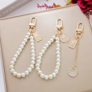 Mode Geschenk Damen Tasche Schlüssel anhänger Vintage künstliche Perle Anhänger Wrist let Schlüssel bund