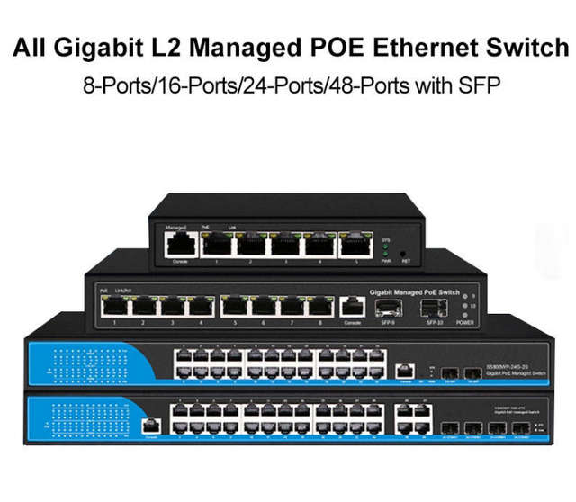 L2 L3 Managed Gigabit PoE Switch 8 16 24 48 Port with SFP Slots Support VLAN QoS LACP for Enterprise Network