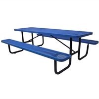 Table de pique-nique extérieure publique commerciale en acier expansé avec banquette restaurant extérieur table et chaise en métal pour événement