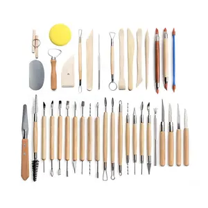 38pcs Wooden Pottery Sculpting Clay Cleaning Tool Set Clay Cutting Modeling Trimming Tools for Beginner Smoothing Sculpting