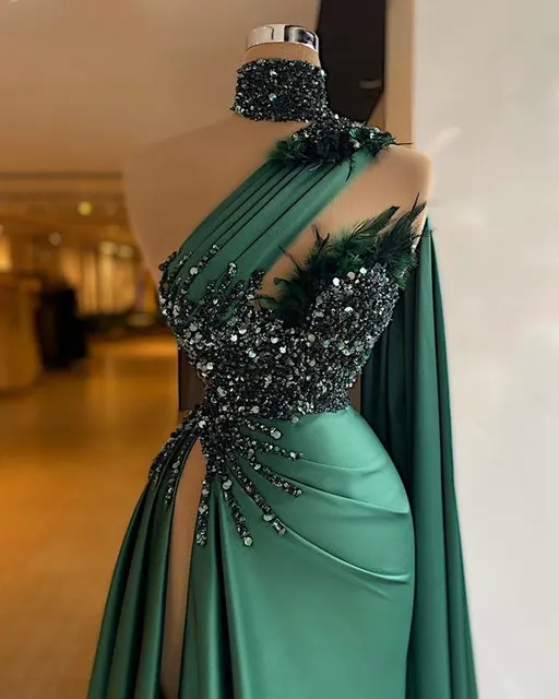 1 PCS Evening Dresses Green Sequins Beads Prom Dress Formal Party Gowns Customization Made Sweep Train Robe de MP577