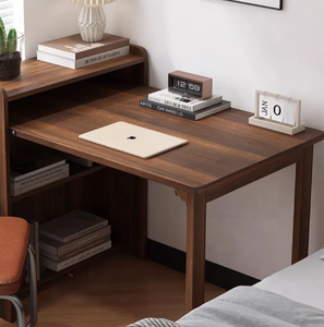 Bureau pliant en bois massif et bibliothèque - Design d'angle multifonctionnel contemporain pour petit appartement, maison/bureau - Product Image 2