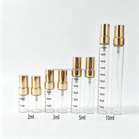 Vente en gros d'atomiseurs de parfum en verre de 2 ml, 3 ml, 5 ml, 10 ml, flacon pulvérisateur portable rechargeable avec pulvérisateur en aluminium plaqué or