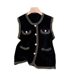 2025 nuevo estilo elegante estilo coreano <span class=keywords><strong>chaleco</strong></span> que combina con todo para mujer ropa exterior larga hebilla de perla tejida <span class=keywords><strong>pelo</strong></span> de imitación de visón para otoño - Product Image 4