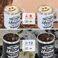 Tasse à café isolée à double paroi de 12oz 16oz avec illustration et couvercles de poignée pour cadeau d'anniversaire de fête des pères