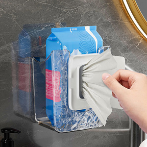 Caja de pañuelos transparente para montar en la pared, soporte para toallitas húmedas, sin necesidad de perforar, organizador de almacenamiento para el baño, forma rectangular - Product Image 2