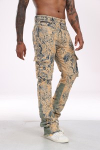 กางเกงยีนส์ Y2K แบบฮิปฮอปสำหรับผู้ชายกางเกงยีนส์ทรงแบ็กกี้ลายพรางสีเขียวน้ำตาล - Product Image 3