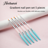 Hechunzi 5 pièces en gros, pinceaux professionnels pour gel UV, manche en métal dégradé bleu-blanc, poils en nylon, pinceaux pour vernis à ongles, fournitures