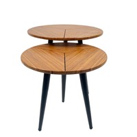 Ensemble de 2 tables basses en bambou, style moderne, tables d'appoint rondes et imbriquées pour salon
