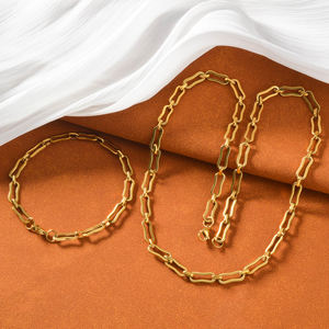 Conjunto de Collar y Pulsera de Eslabones Geométricos de Acero Inoxidable Chapado en Oro de 18K, Resistente al Agua, Sin Deslustre, Joyería Minimalista para Hombre y Mujer - Product Image 1