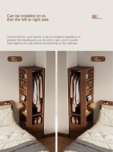 Armoire <span class=keywords><strong>de</strong></span> chevet d'angle en bois massif <span class=keywords><strong>de</strong></span> luxe léger avec porte-manteau pour petit appartement, unité <span class=keywords><strong>de</strong></span> rangement <span class=keywords><strong>de</strong></span> <span class=keywords><strong>chambre</strong></span> ZWJ046 - Product Image 2