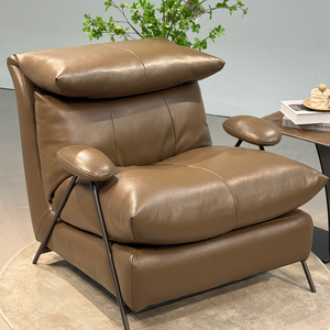Fauteuil de salon moderne pour villa, chaise de loisirs pour chambre d'hôtel, chaise individuelle confortable en cuir avec structure métallique, mobilier d'appartement 9223 Moderne - Product Image 3