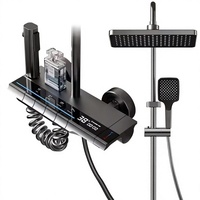 Ensemble de douche numérique LED en aluminium gris avec affichage LED, système de douche pluie à touches piano, mitigeur eau chaude et froide avec douchette à main
