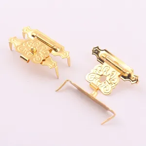 Gold Small Metal Wooden Box Clasp Lock Jewelry Box Brooch