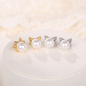 Orecchini a perno con perle a forma di orecchie di gatto, stile dolce da donna, gioielli per le orecchie per ragazze e donne, accessorio regalo per outfit da tutti i giorni - Product Image 6