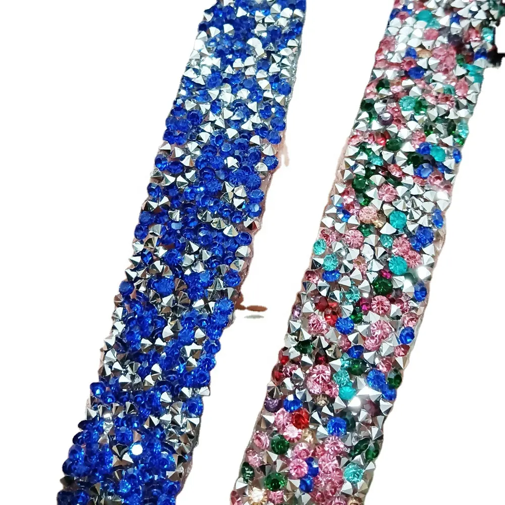 Factory direct sale 2cm wide glass stone hot fix rhinestone crystal resin stone heat transfer lace trimming tape