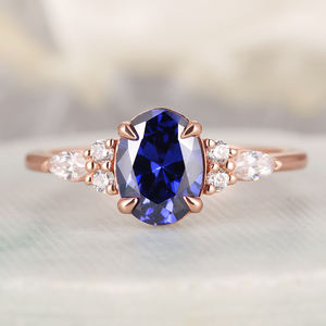 Bagues de fiançailles personnalisées en <span class=keywords><strong>tanzanite</strong></span> ovale de luxe en argent pur plaqué or <span class=keywords><strong>rose</strong></span> 925 pour femmes - Product Image 1