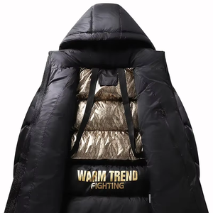 dropshipping Men'S Casual Hooded Jacket, Solid Color Warm <b>Padded</b> Outerwear with Zipper Closure, Regular Fit Non-Stretch Fabric - Product Image 1