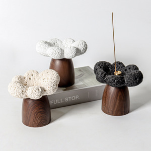 Porte-encens et support en forme de fleur en bois et céramique de style minimaliste moderne haut de gamme pour la décoration de la chambre à coucher, de la salle de bain et de la maison - Product Image 2