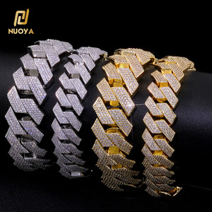 NUOYA - Brazalete de Cadena Cubana con Circonitas, 22 mm de Ancho, <span class=keywords><strong>4</strong></span> Hileras de Diamantes, Chapado en Oro, Cadena Cubana de Miami, Joyería Hip Hop para Hombre - Product Image 1
