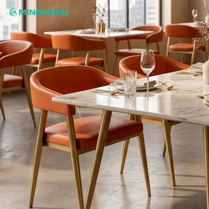 MINGMENG Modern Restaurant Furniture Set PU Leather Chairs Faux Marble <b>Table</b> Contemporary Dining Set for Commercial Use - Product Image 1