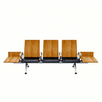Chaise d'attente moderne 3 places, chaises de salle d'attente d'aéroport et d'hôpital, banc public avec dossier en bois et pieds en métal