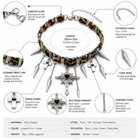 Collier ras du cou punk imprimé léopard, corde gothique Y2K, pendentif croix à pointes, en alliage de cuivre plaqué argent, bijou statement unisexe