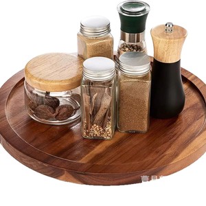 Wooden Rotating Condiment <b>Storage</b> <b>Tray</b> With Non Slip Base For Kitchen Use - Product Image 2