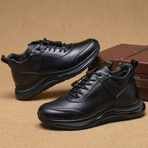Chaussures de course pour hommes en cuir véritable pour l'hiver avec semelle intermédiaire en EVA, semelle extérieure en caoutchouc, doublure douce et amortissante, protection des orteils, chaussures décontractées pour papa - Product Image 3