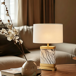 Modern Alabaster <b>Table</b> Lamp Luxury Hotel Bedroom Decor Natural Copper Brass Base Fabric Shade <b>LED</b> Lineate Alabaster <b>Table</b> Lamp - Product Image 2