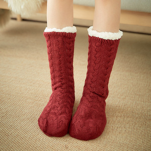 Womens Winter Knit Fleece Cable Gripper <strong>Socks</strong> Warm Fuzzy Non-Slip Home Floor <strong>Slipper</strong> <strong>Socks</strong> - Product Image 4