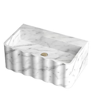 Customized White Marble Bathroom <b>Vanity</b> <b>Table</b> Top Countertop Basin Fluted Hand Washbasin - Product Image 3