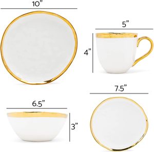 Ensemble de vaisselle de mariage jetable 6 pièces en porcelaine céramique blanche nordique moderne avec incrustations dorées (cuillère, fourchette, couteau, baguettes) - Product Image 3
