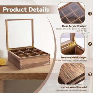 Solid Wood <b>Tea</b> Bag Storage <b>Box</b> Square With Acrylic Lid For <b>Tea</b> And Coffee Bags Desktop Organizer - Product Image 3