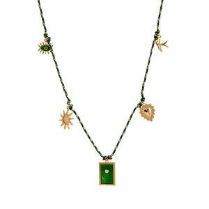 Collana con Ciondoli Multipli in Corda Colorata e Smalto, Occhio Malvagio, Carta dei Tarocchi, Sole, Luna, Cuore, Stile Hip Hop Unisex - Product Image 5