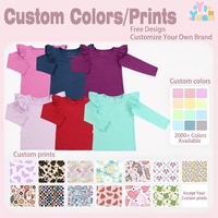 T-shirt pour enfants à manches longues avec volants sur les épaules, couleur unie, tricot doux, chemisier décontracté pour fillettes