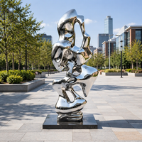 Sculpture Moderne Abstraite en Acier Inoxydable Poli Effet Miroir, Taille et Couleur Personnalisables, Ornement Métallique pour Jardin Extérieur