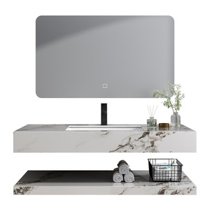 Salle de bain moderne de luxe armoires à miroirs lavabo de rangement en céramique lavabo intégré armoire de vanité évier mural eau - Product Image 1