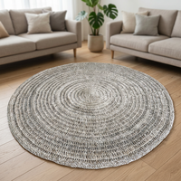 Tapis rond artisanal en agel/palmier avec design bohème-tribal-tropical, couleurs naturelles blanc/noir, diamètre 100-200 cm
