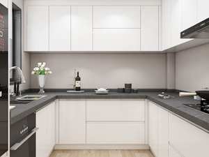 Modern Modular Kitchen <b>Cabinet</b> Set High <b>Gloss</b> <b>White</b> Particle Board & Plywood Options Stainless Steel Sink - Product Image 2
