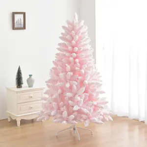 Hoge Kwaliteit Pe Pvc Materiaal Roze Kleur Led Lights Verlichte Kerstboom Wit