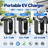Chargeur EV portable GB/T Type 2 J1772 120V-240V 16A-48A avec écran LCD, courant réglable, minuterie, IP67, fournisseur OEM ODM de chargeurs de voitures électriques